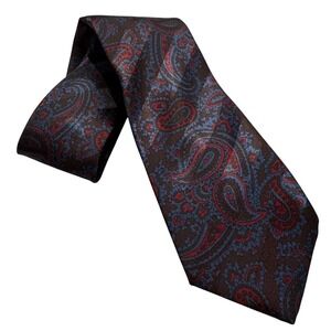 Cappuccino Mens Paisley Necktie Brown Blue Red Made in USA Classic Silk Blend
